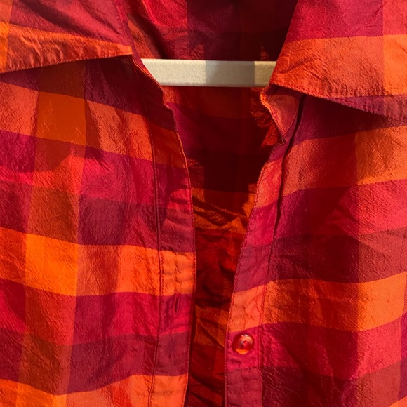 Oversized orange and red gingham button up - Picture 3 of 5